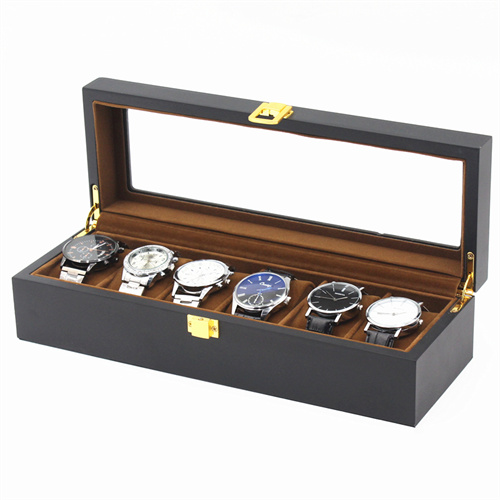6 slots black wooden watch box