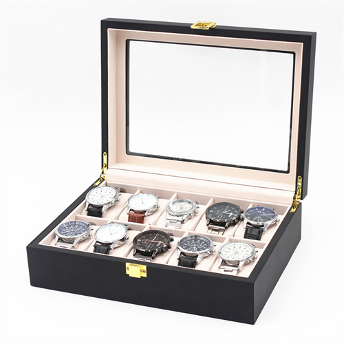 10 slots black wooden watch box