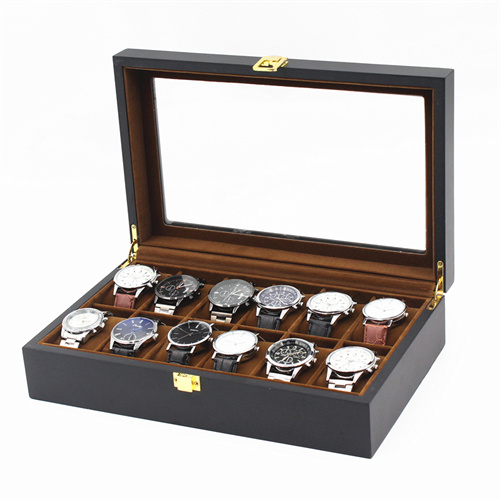 12 slots black wooden watch box
