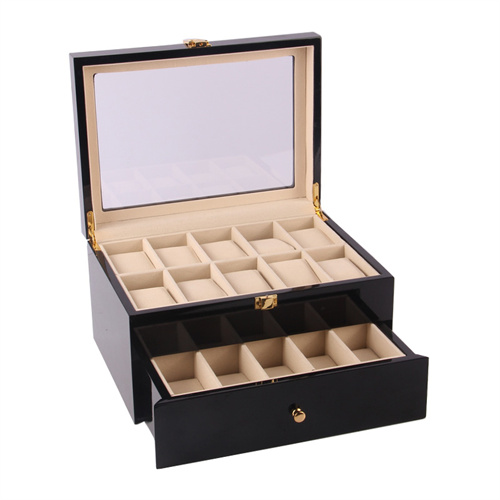 20 slots black wooden watch box