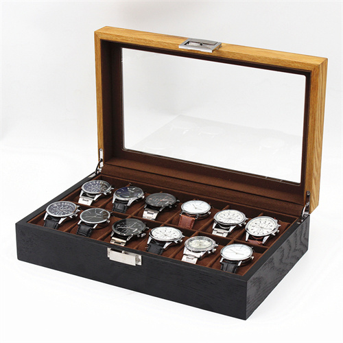 12 slots ash wood black watch box