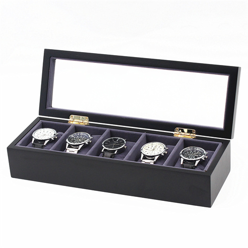 5 slots black wooden watch box