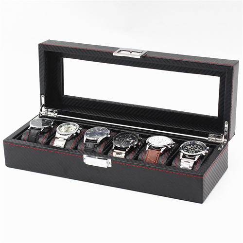 6 slots Carbon fiber PU leather Watch box