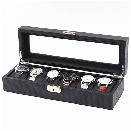 6 slots Carbon fiber PU leather Watch box