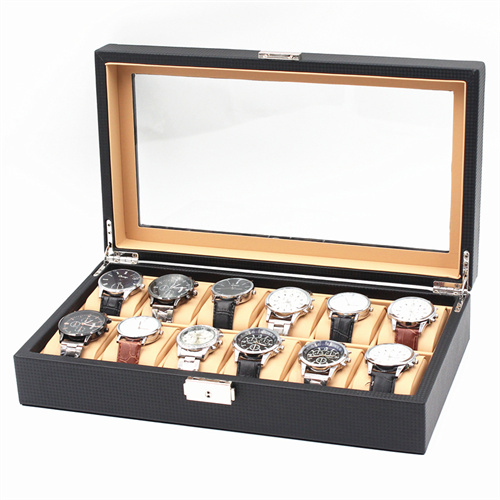 12 slots Carbon fiber PU leather Watch box