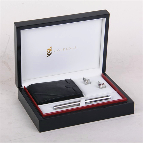 Piano lacquering black wooden display box for wallet,pen & cufflink