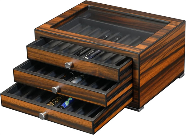 Luxury 24 slots Piano lacquering wooden fountain pen display box