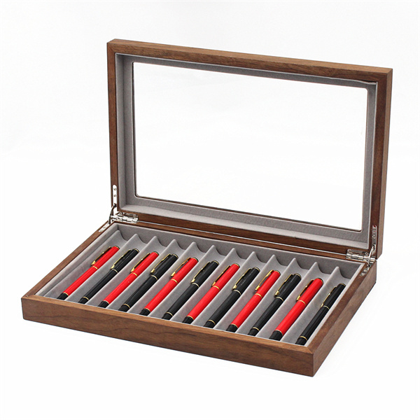 Exquisite 12 slots Walnut design MDF Wooden fountain Pen Display box