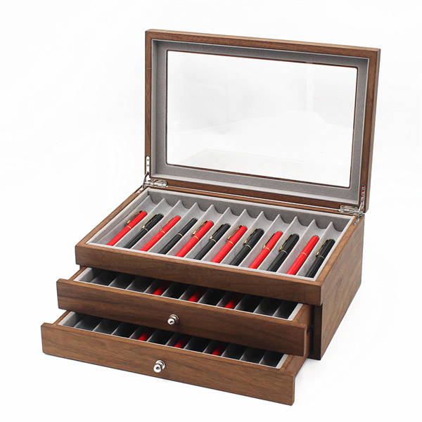 Exquisite 34 slots Walnut design MDF Wooden fountain Pen Display box