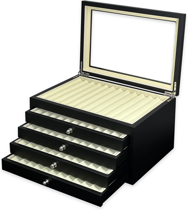 Fancy Large 56 slots black MDF Wooden Fountain Pen Display Box