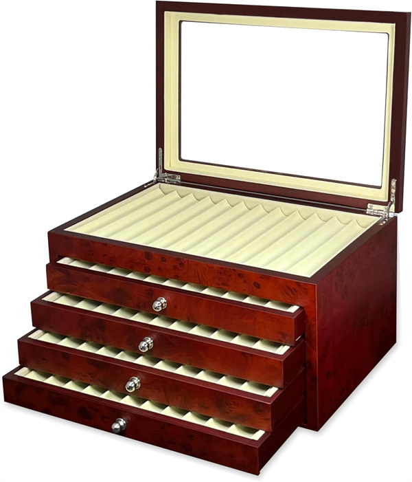 Fancy large 56 slots Ebony MDF Wooden Fountain Pen Display Box