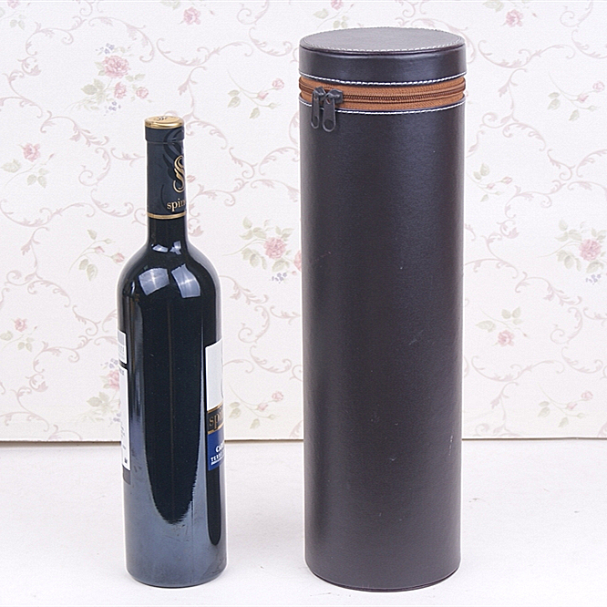Round design pu leather red wine bottle box