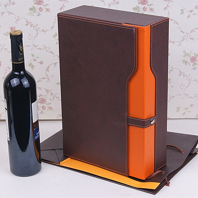 Double color Double PU leather red wine bottle box