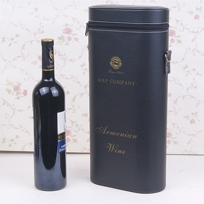 Round shape double pu leather red wine box