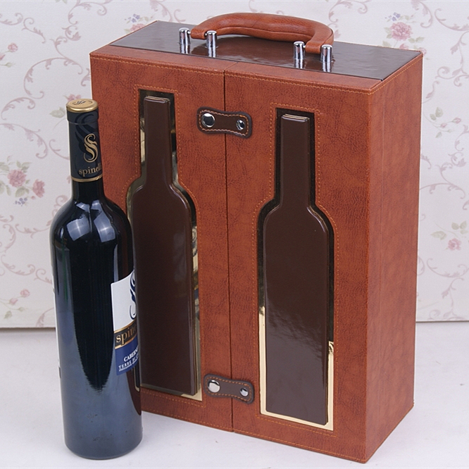 Double door design double pu leather red wine bottle box