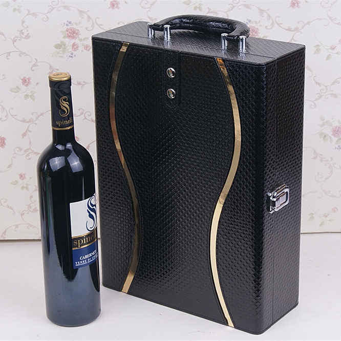 Glossy PU Leather red wine box for 2 wine bottles 