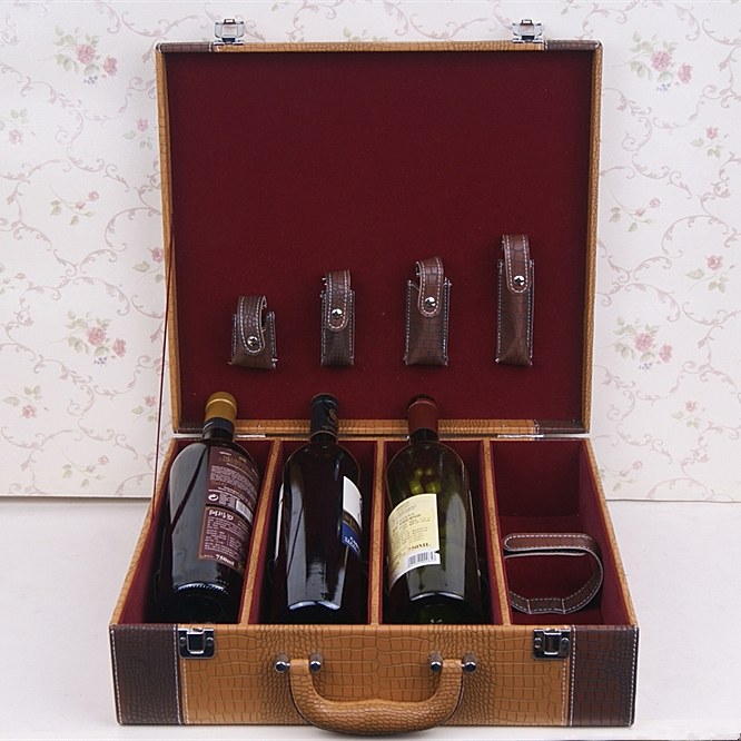 Big size crocodile PU leather Red wine bottle box