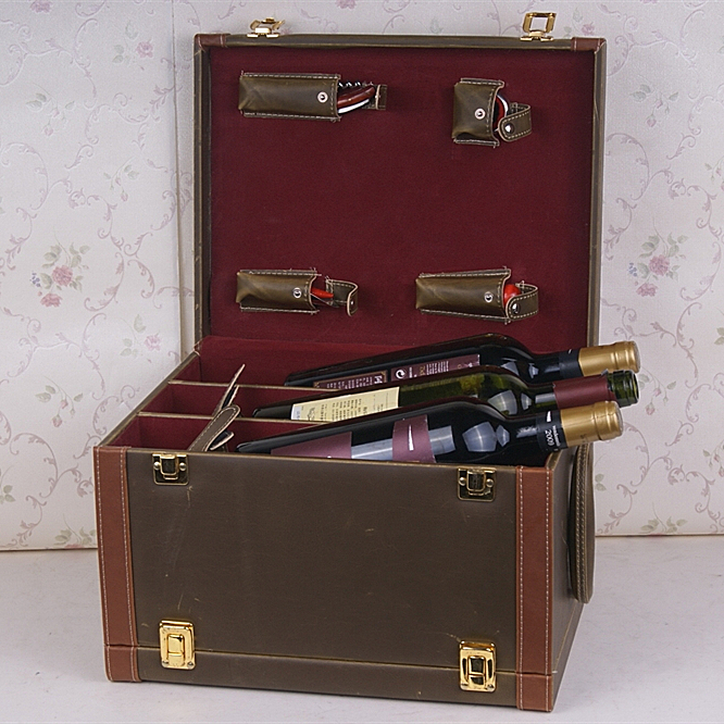 Double door 6 bottles pu leather red wine bottle box