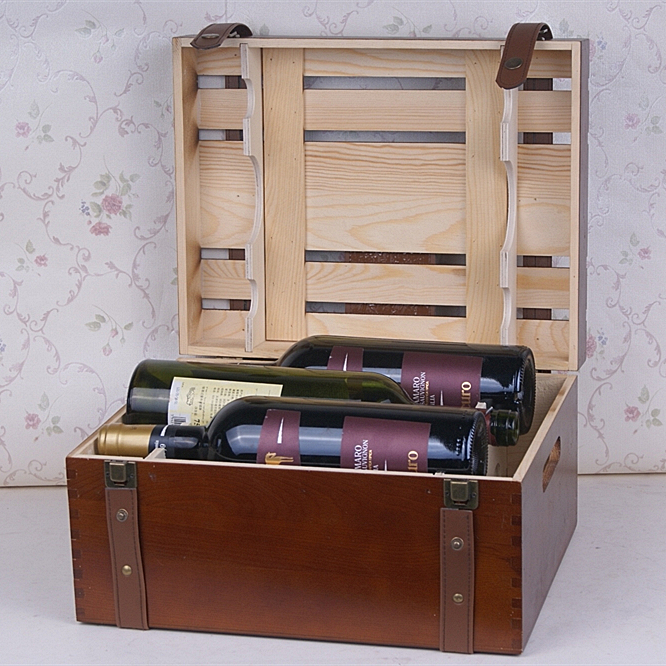 Pine wood wine box cabinet for 6 bottles