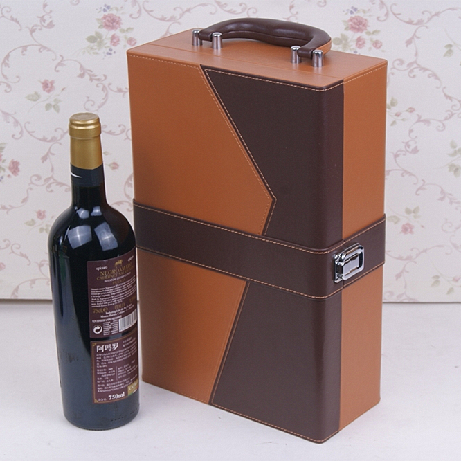 Double color double PU leather red wine bottle package box