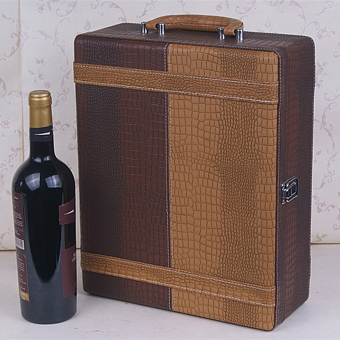 Crocodile PU leather double red wine bottle box