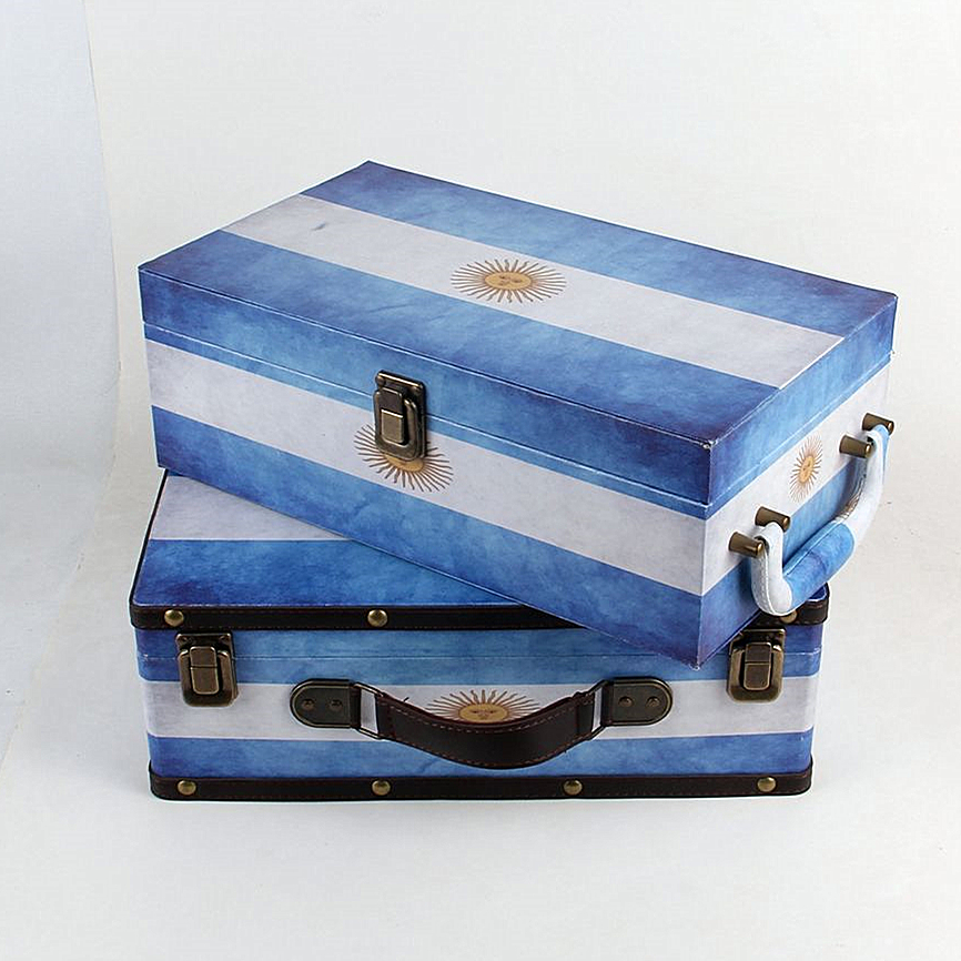 Argentine flag design PU leather double red wine bottle box