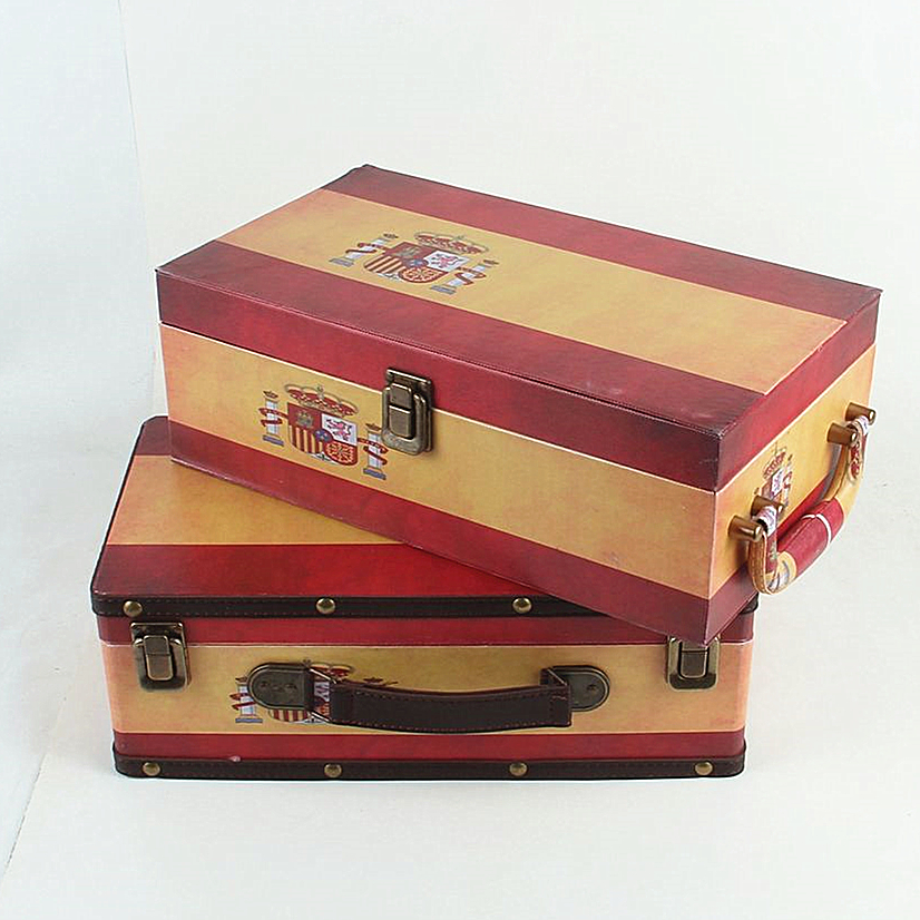 Spanish flag design PU leather double red wine bottle box
