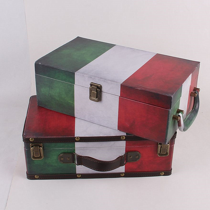 Italia flag design PU leather double red wine bottle box