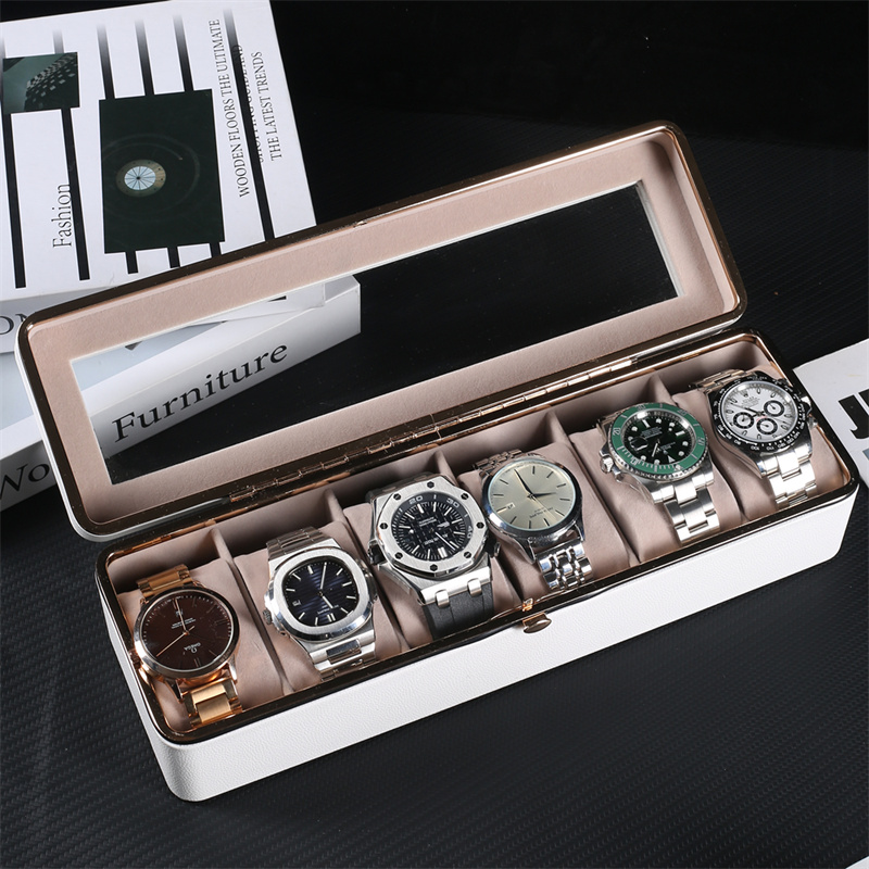 White 6 slots PU leather watch display box