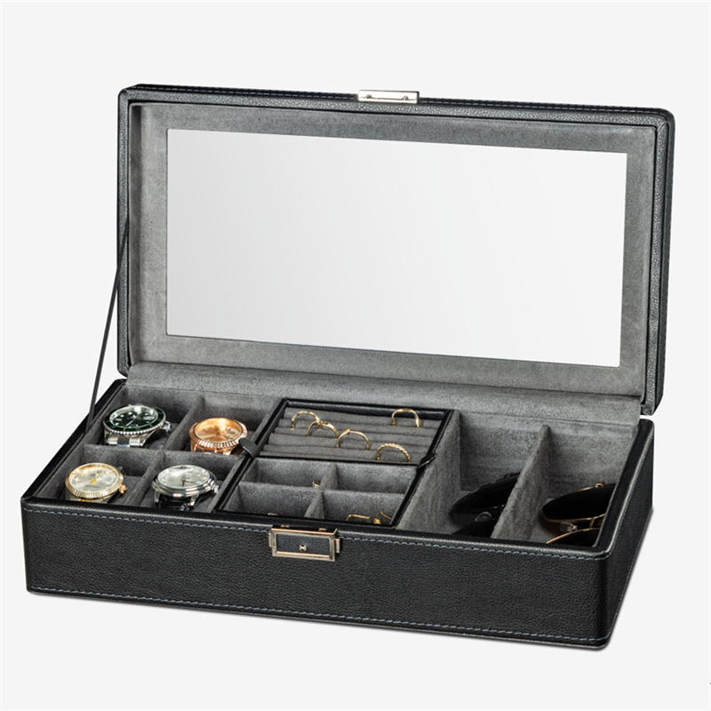 Black 4 slots pu leather watch jewelry display box