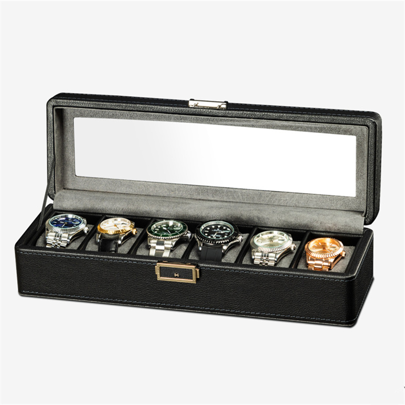 Black 6 slots pu leather watch display Box
