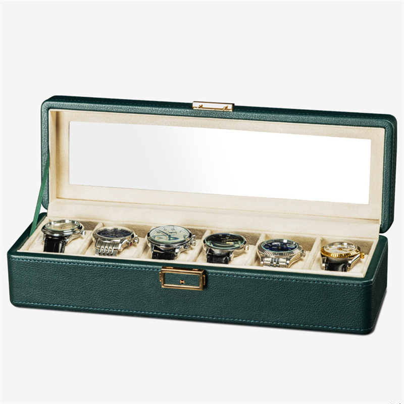 Green 6 slots pu leather watch display Box