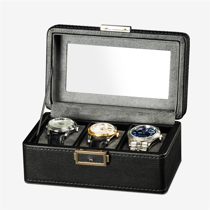 Black 3 slots pu leather watch display box