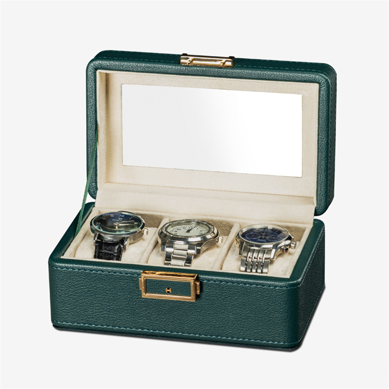 Green 3 slots pu leather watch display box