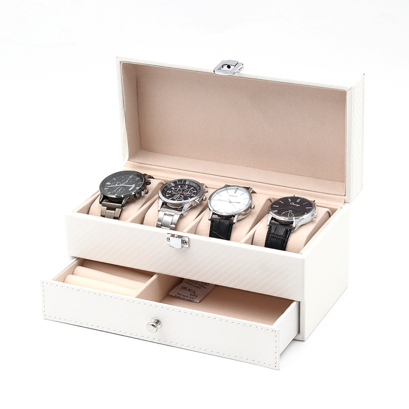 4+2 White pu leather watch display box with drawer for jewelry