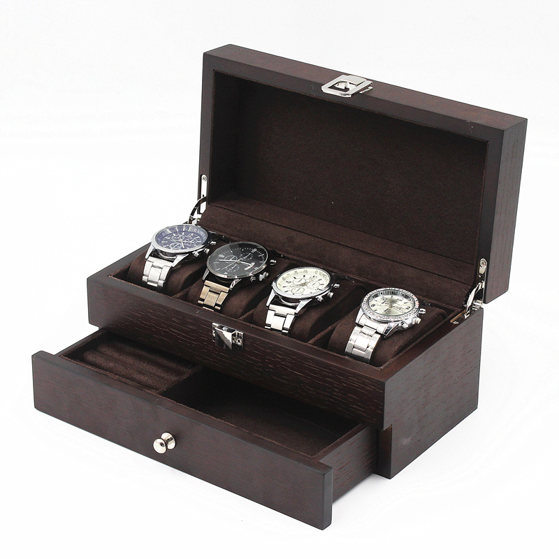 4+2 Wood finishing watch display box with drawer for jewelry