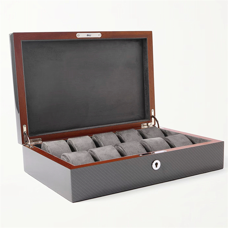10 slots Piano finishing Carbon Fiber wooden watch display box