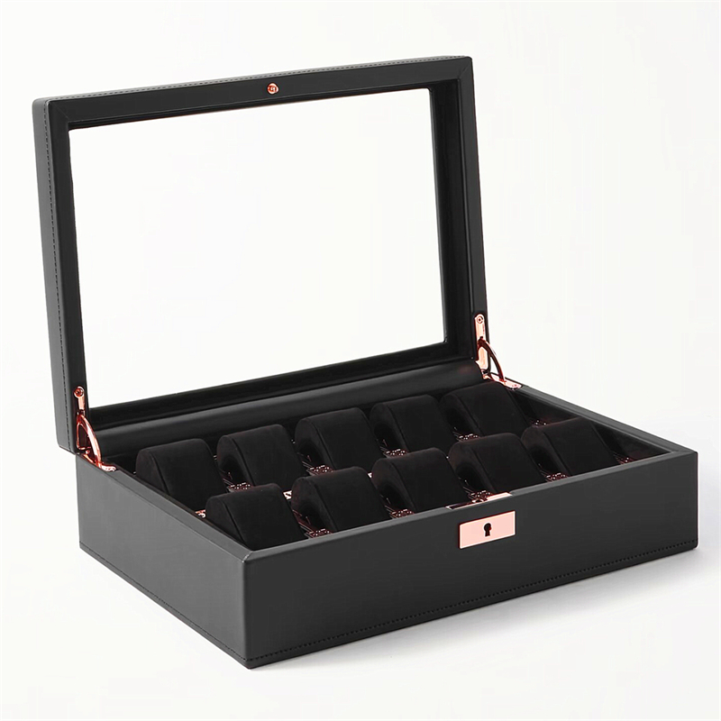 10 slots high quality Black PU Leather watch display box