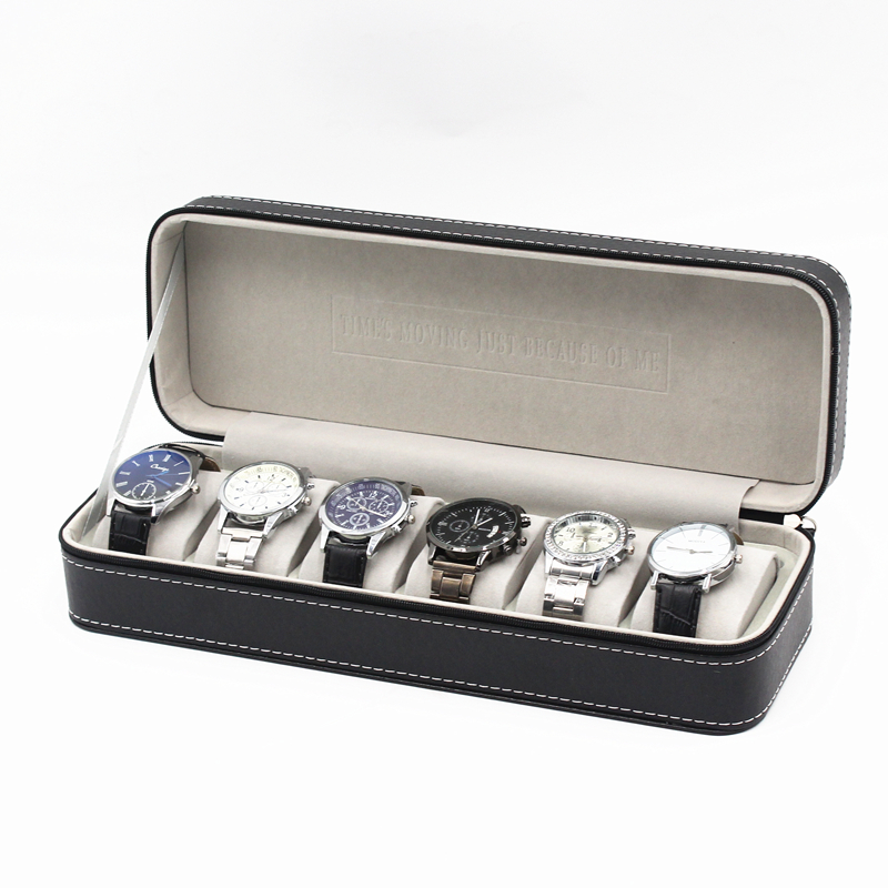 6 slots pu leather watch gift box with zipper