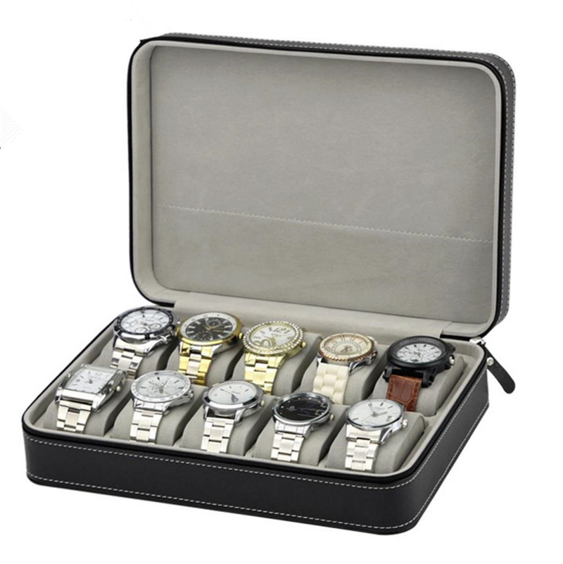 10 slots pu leather watch gift box with zipper