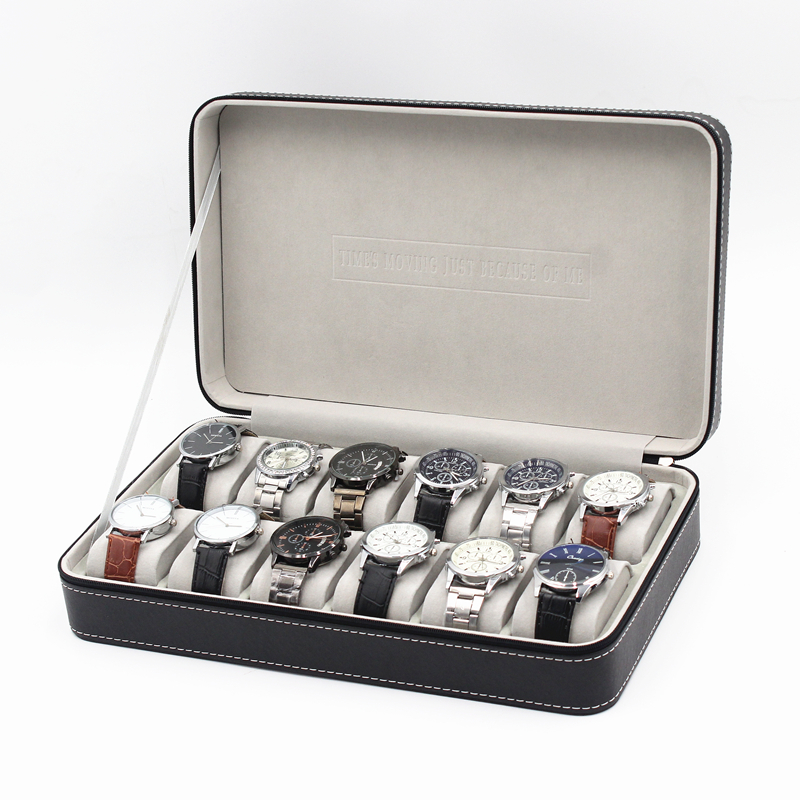 12 slots pu leather watch gift box with zipper